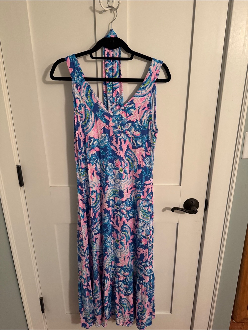 Lilly Pulitzer Blue & Pink Floral Sleeveless Maxi Dress size med w/ belt